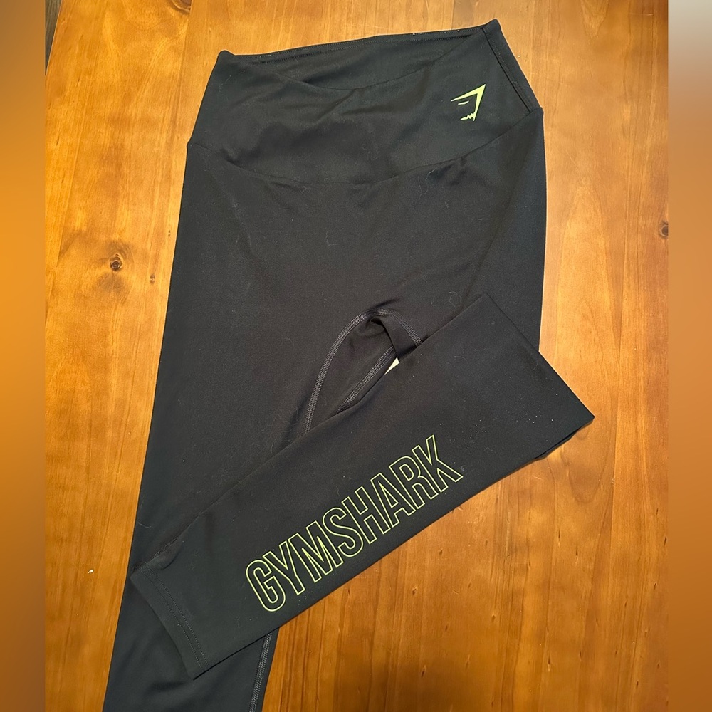 Gymshark Black Leggings with Green Logo